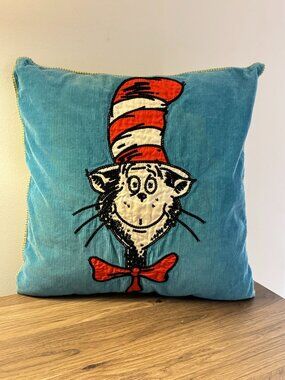 Vintage Pottery Barn Kids Dr Seuss Cat in the Hat Pillow 16" x 16" 100% Cotton